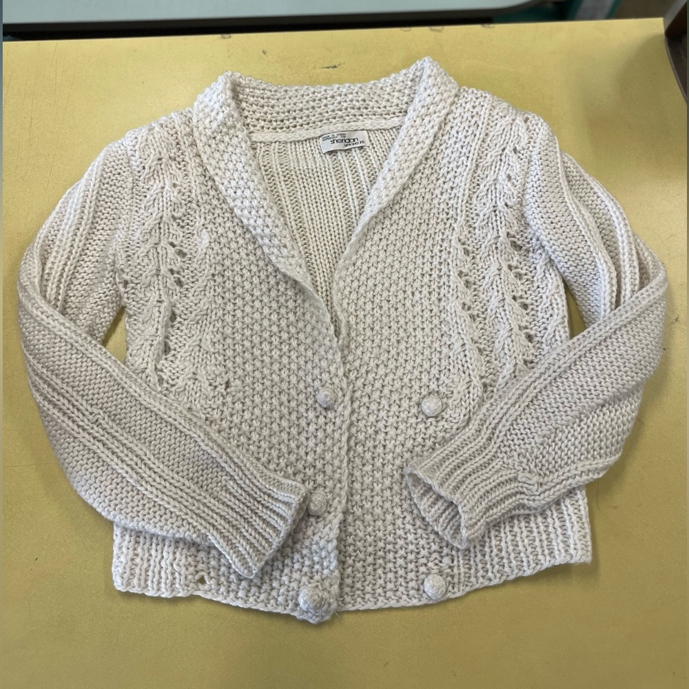 Vintage 80's SHERIDAN UNIQUE INC Cream White Knit Cardigan Sweater M/L